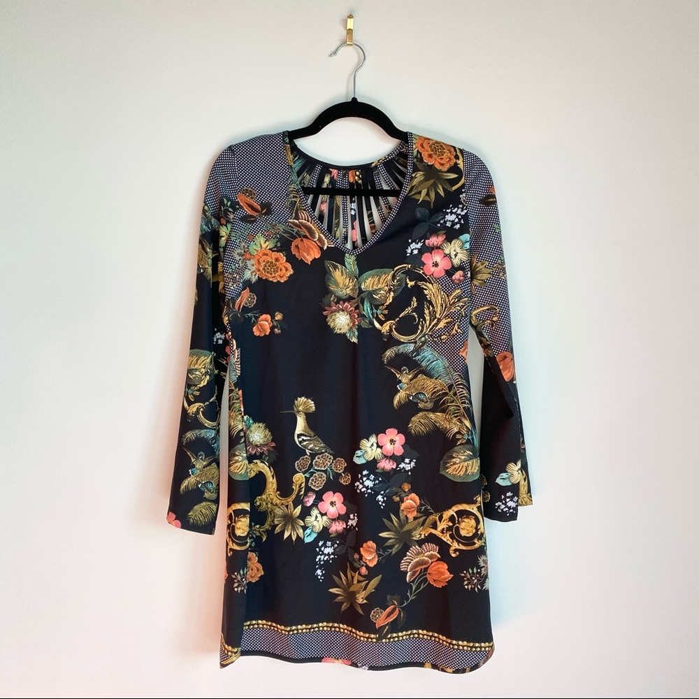 Sara Boo Floral Black Long Sleeve Mini Dress